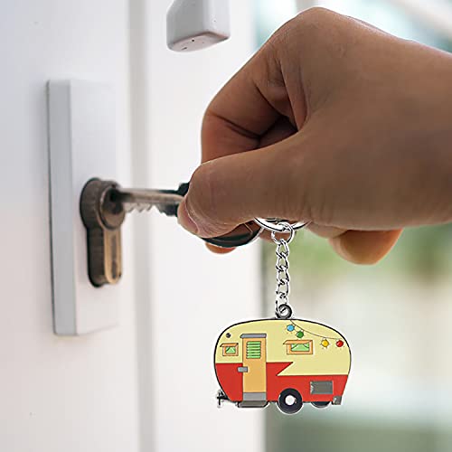 Camper Keychain Happy RV Keyring RV Keychain Couples Keychain Set Gifts for Men Women Camping Accessories 2 Pack - color: Yellow Blue