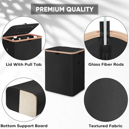 BALEINE Laundry Hamper with Lid, Tall Laundry Baskets with Bamboo Pull Handles, Large Laundry Bin with Internal Support (36 Gal/140L, Black) - color: Black, size: 140 liters