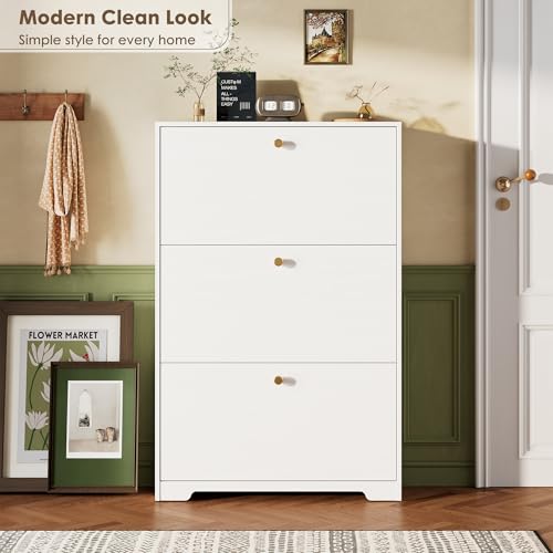 Nicetree Shoe Cabinet with 3 Flip Drawers, Narrow Shoe Organizer Cabinet, Freestanding Shoe Rack Cabinet, Modern Shoe Storage Cabinet for Entryway, Hallway, Foyer, White - color: White, style: 3-Drawers