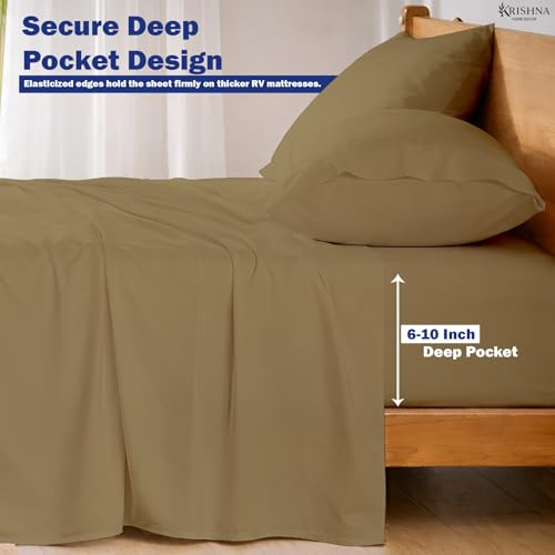 KRISHNA Twin Size 4 Piece Egyptian Cotton Sheet Set, Luxury Hotel Quality Taupe Solid Bed Sheets, Soft Breathable Cooling Bedding, 6-10 Inch Deep Pocket Fitted Sheet - color: Taupe Solid, size: Twin : 39" x 75"