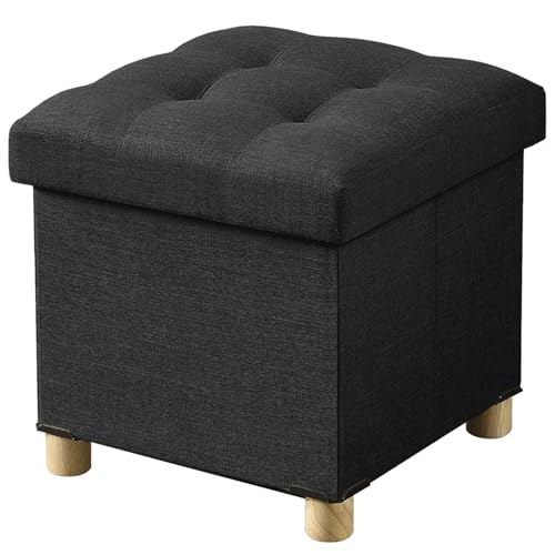 BRIAN & DANY Ottoman with Storage, Small Storage Ottoman for Dorm, Linen Folding Ottoman Foot Stool with Legs for Living Room and Bedroom, 15"x15"x15" - Black - color: Black, size: 15"x15"x15"