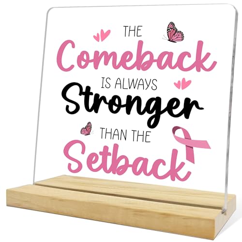 Breast Cancer Awareness Month Gifts for Cancer Warrior,The Comeback Is Always Stronger Acrylic Desk Sign, Inspirational Gifts for Women - color: Navy