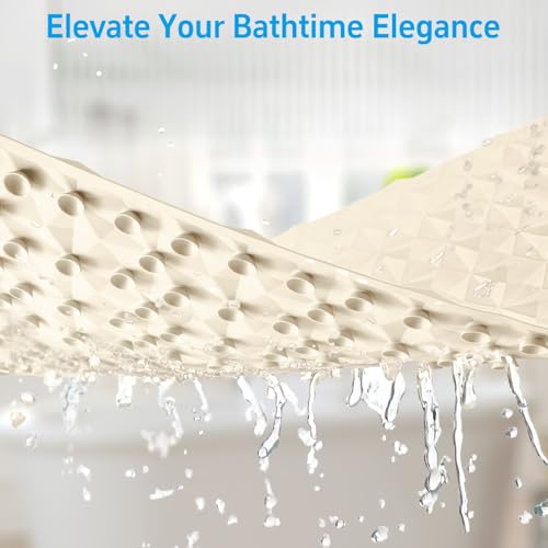 Non Slip Bathtub Mat for Bath Tub Shower - Natural Rubber Mat with 241 Suction Cups - Soft Bathroom Safety Mat - Unique Diamond Pattern - Fatigue Relief - Machine Washable - 16 × 28 Inch - color: Beige, size: 28" x 16" (Rectangular)