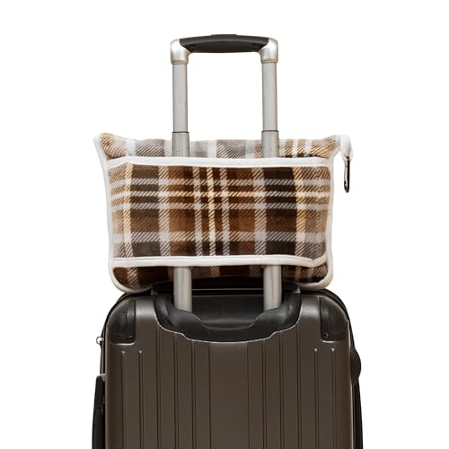 Carstens, Inc. Travel Blanket, Premium Compact 2-in-1 Airplane Blanket/Pillow, Grey & Chestnut Plaid - color: Grey & Chestnut Plaid, size: 50 inches x 60 inches