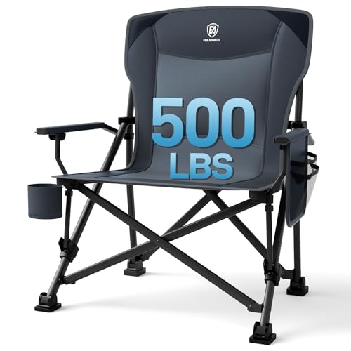 EVER ADVANCED Oversized Folding Camping Chair, for Adults Heavy Duty Lawn Chair with Side Pockets, Portable Collapsible Quad Chair for Outside, Support Up to 500lbs, Grey - color: Grey
