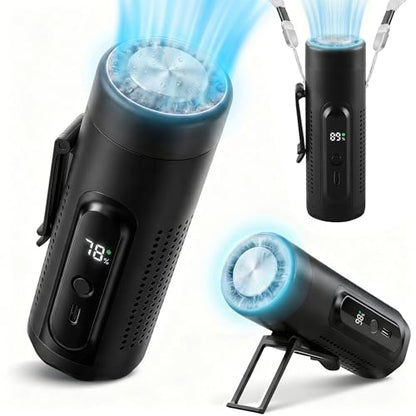 Portable Handheld Fan with Ice Cooling Plate, 3 in 1 Mini Personal Fan with Light & Clip, 5 Speed Rechargeable Fan with LED Display & Hidden Stand, Hands Free Camping Fan for Travel, Desk (Black) - color: F9A-B