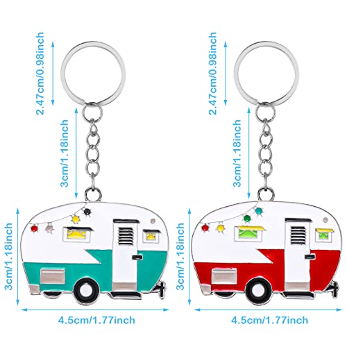 Thinp 2 Pieces Camper Keychain, RV Camper Keyring Accessories for Travel Trailers Enameled Metal Retro Camping Car Keychain - color: Red, Green