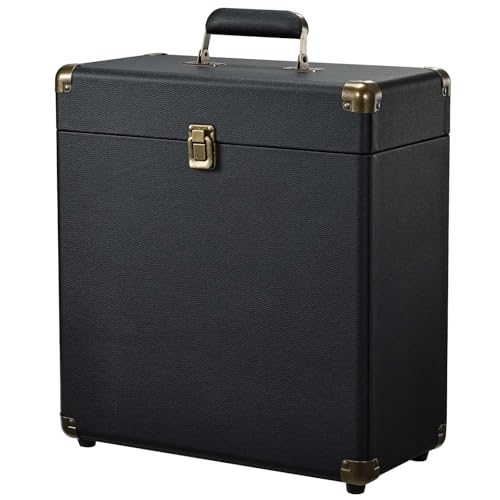 Costravio Vinyl Record Storage Record Holder Display Box Album Storage Moving Boxes Holds 30+ Valuable Records 7/10/12 Inch Record Crates Vinyl Organizer for Journey Black - color: Black