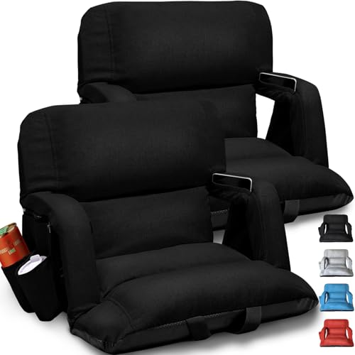 Extra Wide Stadium Seats With Back Support 2 Pack, Exclusive "Sofa Style" Design Thick Bleacher Chairs With Back and Cushion, 6 Reclining Positions - Ultimate Comfort for Sports Events (Black, 25") - color: Black, size: Extra Wide - Width 25 Inches