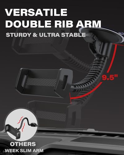 APPS2Car Heavy-Duty Tablet Holder for Truck Car Semi Pickup Tractor UTV RV | Ultra-Strong 4.33" Vacuum Suction Cup, Stable Double-Rib Metal Arm Anti-Shake, Road Trip Essentials, Car Mount for iPad