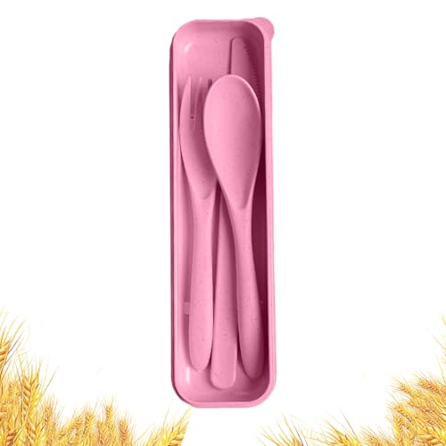 Travel Utensils with Case, Camping Utensil Sets, Wheat Straw Portable Knife Fork Spoons Tableware, Reusable Utensils for Lunch Box (Pink) - color: Pink