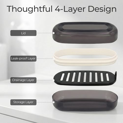 AIMAIAIMAI Shampoo Bar Holder Travel Case for Two Bars – Compatible with Kitsch Solid Shampoo & Conditioner Bars, Large Soap Container for Bathroom or Travel (1 Pack, Black Style A-Large) - color: Black Style A-large