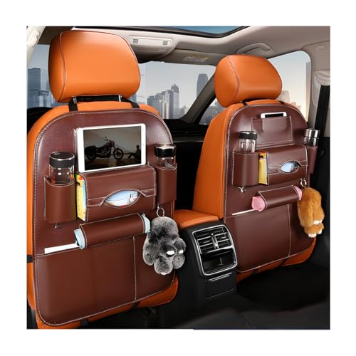 2PCS Car Seatback Organizer, Waterproof Leather Seat Back Storage with Cup Holder Tissue Holder Multiple Pockets, Back Seat Protector Kick Mats for Kids, Travel Accessories (Coffee) - color: Coffee