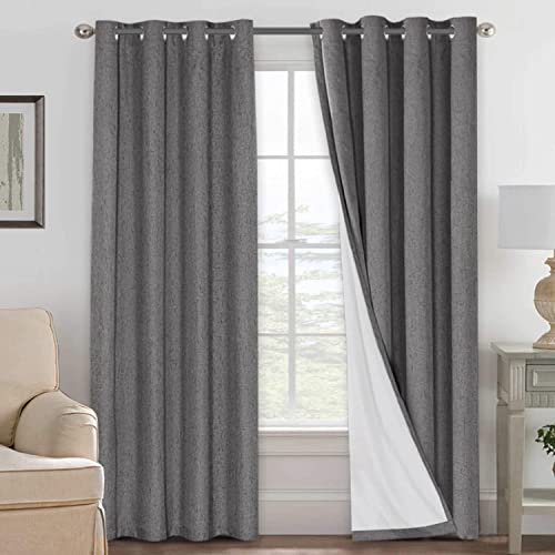 H.VERSAILTEX Linen Blackout Curtains 96 Inches Long 100% Absolutely Blackout Thermal Insulated Textured Linen Look Curtain Draperies Anti-Rust Grommet, Energy Saving with White Liner, 2 Panels, Grey - color: Grey, size: 52"W x 96"L (Pack of 2)