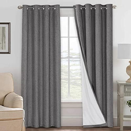 H.VERSAILTEX Linen Blackout Curtains 96 Inches Long 100% Absolutely Blackout Thermal Insulated Textured Linen Look Curtain Draperies Anti-Rust Grommet, Energy Saving with White Liner, 2 Panels, Grey - color: Grey, size: 52"W x 96"L (Pack of 2)
