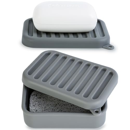 Portable Leakproof Travel Soap Case, Silicone Travel Soap Case, Compact Soap Holder with Drainage Layer, Travel Soap Holder for Camping, Gym, Outdoor (Deep-Gray) - color: Deep-gray
