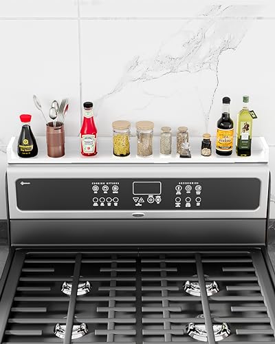 SZJHXIN 4X Strong Magnetic Stove Top Shelf, Adjustable 15-30 Inches, Fits Various Stove Lengths, Kitchen Organizer, Holds Spices, Condiments and BBQ Sauces (White) - color: White