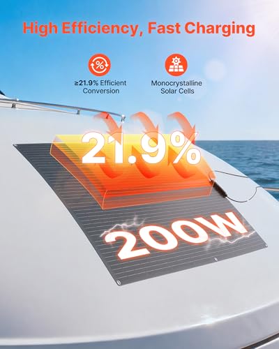 VEVOR Flexible Solar Panel, 200W Semi-Flexible Bendable Monocrystalline Solar Panel, 21.9% Efficiency Mono Off-Grid Charger with MC4 Output, IP67 Waterproof for Marine RV Car Cabin Curved Surfaces - size: 200W