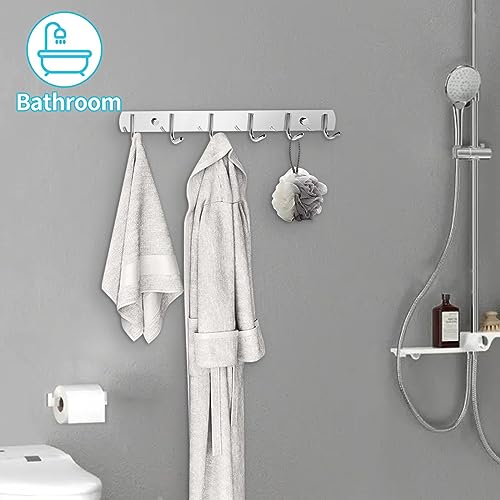 Coat Rack Wall Mount, 2Pack 6 Hooks Stainless Steel Towel Hooks | Easy-to-install 6-hook wall-mounted hooks suitable for bathrooms, kitchens and garages