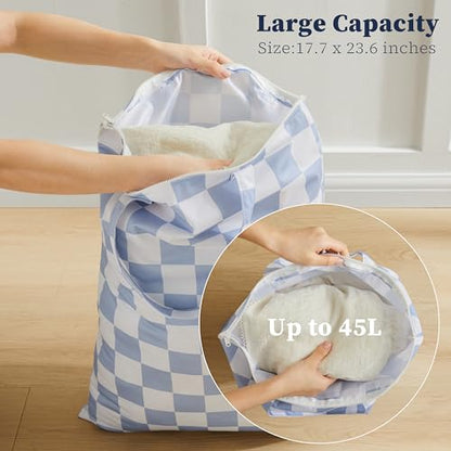 Ohocut Checkered 2 Pcs Large Travel Laundry Bags for Dirty Clothes, Aesthetic Trendy Waterproof Washable Laundry Bag with Handle for Travel, Gym, Swimming Pool, Blue - color: Blue