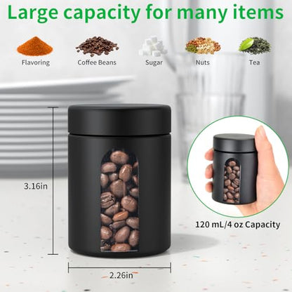 Urekt Glass Storage Jar (4 oz), 2 Pack Premium Food Grade Visual Container with Child Resistant Cap, Small Waterproof Bottle Multipurpose Container for Coffee Beans Nuts Teas Spices(120ml) - size: 2 Pack 4 oz