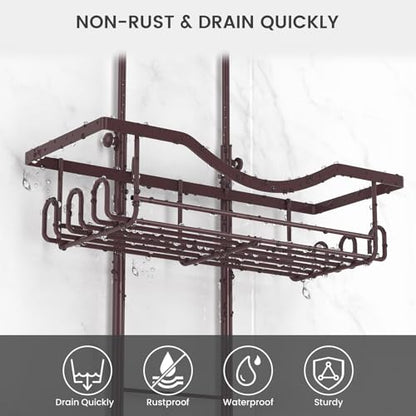 REINHARDT Shower Caddy Hanging Adjustable, Extended Length Rustproof Showers Caddy Over Showerhead with Hooks Soap Holder, Large Capacity Shower Organizer Anti-Swing Bathroom Organizer, Bronze - color: Bronze