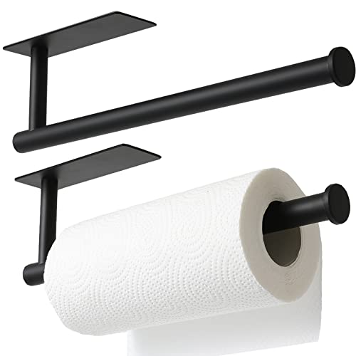 theaoo 2 Packs Paper Towel Holder - Under Cabinet Paper Towel Holder for Kitchen, Adhesive Paper Towel Roll Rack for Bathroom Towel, Wall Mounted Matte Black Paper Towel Rack, SUS304 Stainless Steel - color: Black 2pc