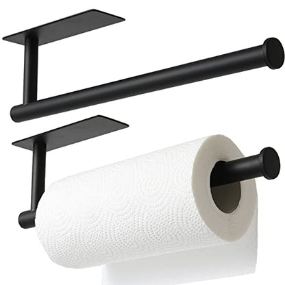 theaoo 2 Packs Paper Towel Holder - Under Cabinet Paper Towel Holder for Kitchen, Adhesive Paper Towel Roll Rack for Bathroom Towel, Wall Mounted Matte Black Paper Towel Rack, SUS304 Stainless Steel - color: Black 2pc