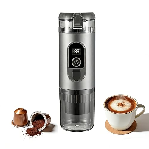 Portable Electric Espresso Machine Self-Heating Travel Coffee Maker 2-in-1 Compatible with Ground Coffee & NS Capsules for Camping, RV, Car, Hiking & Office, Gray - color: Gray