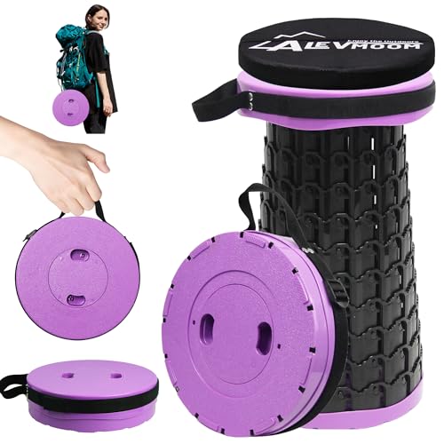 ALEVMOOM 2026 Collapsible Stool with Thick Cushion, H18.1 D10.24 Portable Telescoping More Sturdy Load Capacity 600Lbs, Retractable Adjustable Camping Folding Stool for Outdoor Hiking BBQ Climb - color: Purple, size: 10.24*10.24*18.1 IN