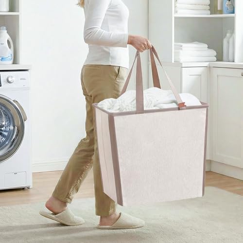 STORAGE MANIAC Collapsible Laundry Basket, 16.9 Gal. Large Pop-up Laundry Hamper with Long Carry Handles, Space-Saving Foldable Clothes Hamper with Bottom Elastic Band, Travel Laundry Bags, Oat Beige - color: Oat Beige