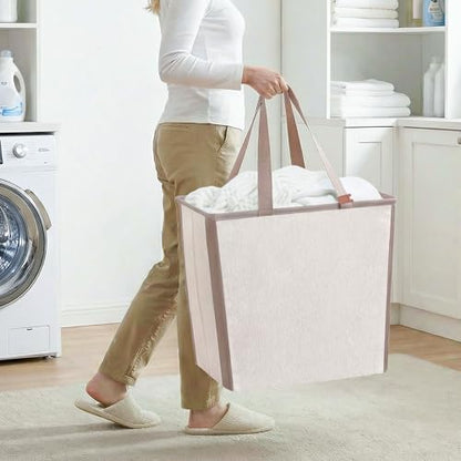 STORAGE MANIAC Collapsible Laundry Basket, 16.9 Gal. Large Pop-up Laundry Hamper with Long Carry Handles, Space-Saving Foldable Clothes Hamper with Bottom Elastic Band, Travel Laundry Bags, Oat Beige - color: Oat Beige