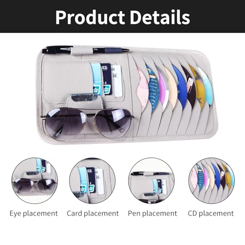 1 Pcs Grey Car Sun Visor Cd Holder, Car DVD Vehicle Visor Case,Fits for Most Car - color: Grey