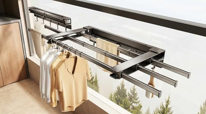 Clothes Drying Rack Foldable,Pool Towel Rack Outdoor | 41" Aluminum Wall Mount Retractable with 5 Hook