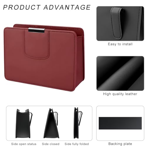 Car Trash Can, Leather Magentic Vehicle Garbage Organizer with One Roll Trash Bag, Foldable Waterproof Dustbin Litter Container Mini Sotrage Bag for Car Truck SUV (Wine Red) - color: Wine Red