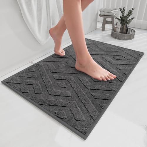 Non-Slip Bath Mat with Rubber Backing, Washable Thin Bath Mats for Bathroom Floor, Absorbent Bathroom Rugs, Quick Dry, Fits Under Door Grey 24x36 - color: Grey-b, size: 24'' x 36''
