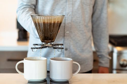 DIVVI Dual Cup Pour Over Coffee Dripper – Brew One or Two Cups at Once, No Carafe Needed, 25 Pack Coffee Cone Filters #4, 100% BPA-Free Tritan, Portable & Dishwasher Safe Pour Over Coffee Maker