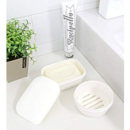 [LENITH] Travel Soap Dish Soap Case Holder Portable Clear Soap Container Box Bathroom/Gym Shower/Outdoor Camping (Round White) - color: Round White
