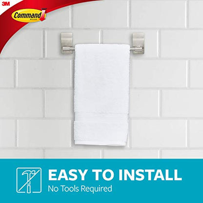 Command Hand Towel Bar Satin Nickel with 4 Water Resistant Command Strips, 9" Hand Towel Holder, Holds up to 3 lb, Great for Bathroom Décor on the Wall, Inside the Cabinet, or in the Shower - size: 1