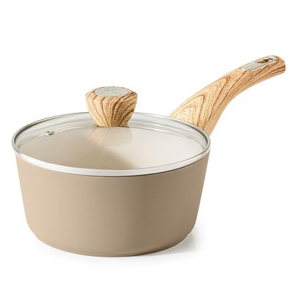 SENSARTE Ceramic Nonstick Sauce Pan with Lid, 1.5 Quart Small Saucepan, Cooking Pot with Stay Cool Handle, Non toxic Kitchen Sauce Pot, Non stick Saucier Pan, Induction Pot, PFOA PTFE PFAS PFOA Free - color: Ceramic Taupe, size: 1.5 Quarts
