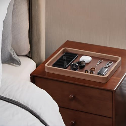ProCase Wooden Valet Tray for Men, Wood Catch-All EDC Organizer, Fathers Day Gift, Nightstand Entryway Bedside Dump Holder for Wallets, Keys, Watches, Phones, Loose Change, Trinkets -LightBrown - color: Light Brown
