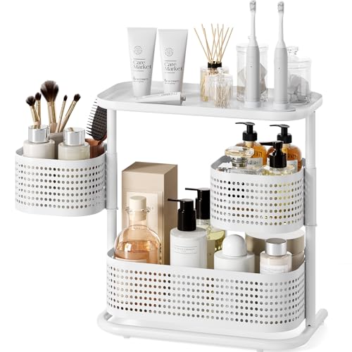 3-Tier Rotating Bathroom Counter Organizer, Vanity Tray for Makeup & Skincare, Countertop Spice Rack Storage, Space-Saving Shelf for Bathroom, Kitchen, Laundry Room, Baby Bottle Station, White - color: WHITE