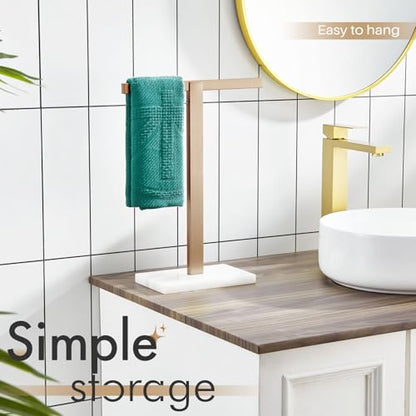 KOKOSIRI Hand Towel Holder Stand Towel Rack with Marble Base for Bathroom Kitchen Vanity Countertop, Champagne Bronze Stainless Steel 15.7'' Height THS0002-SM-CPG - color: Champagne Bronze, size: 1-Bar
