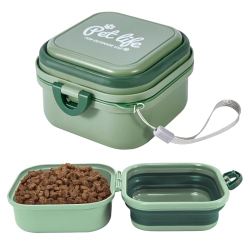 Collapsible Dog Bowls, Travel Food and Water Double Bowl for Cats & Dogs, 2-in-1 Portable BPA-Free Feeding Solution, Perfect for Traveling, Camping & Walking (L/ 100oz) - color: Green, size: Large