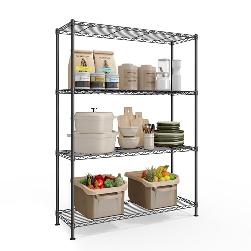 SONGMICS Storage Shelf, Metal Wire Shelving Unit, Adjustable Shelves, for Garage, Bedroom, Living Room, Kitchen, Pantry, 4 Tier, 11.8 x 35.4 x 47.6 Inches, Ink Black ULGR194BH01S - color: Ink Black, size: 4 Tiers (11.8"D x 35.4"W), style: Without PP Shelf