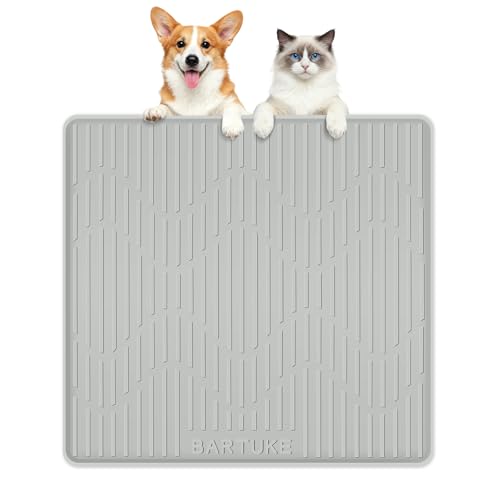 Silicone Cat & Dog Food Mat, 24" x 24" Large Pet Feeding Mat for Cats and Dogs Bowl, Pet Placemat for Food and Water with Raised Edge, Waterproof, Leakproof (Grey) - size: 24"L x 24"W
