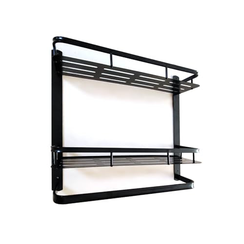 Shower Caddy，2 Pack with Towel Hanger,No-Drilling，Bathroom Shower Organizer，Rust-Proof Aluminum Alloy, Caddy for Kitchen & Home Decor，Adhesive Caddy,with Large Capacity, Black Color - color: Black-rectangle