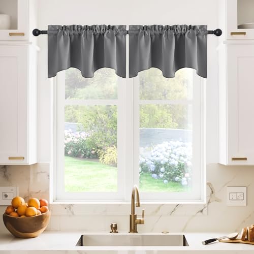 NICETOWN Blackout Valances for Bedroom, Small Window Covering Curtain Set Light Block Privacy Drapes for Kitchen Kids Nursery Bathroom, W 42 x L 18 per Panel, Grey, 1 Pair - color: Grey, size: 42"W x 18"L (Pack of 2)