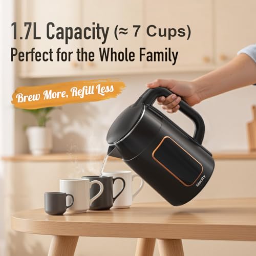 Mecity Electric Kettle 1.7L Touch Screen Temperature Control Water Boiler, No Plastic Contact with Water. 6 Preset Temperature Programs, 2 Hours Keep Warm, Black - color: Black & Rosegold