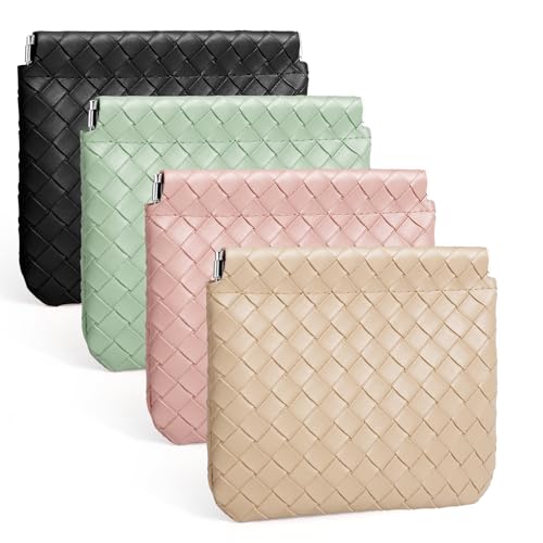 BUSOHA 4 PCS Small Makeup Bag for Purse, Mini Portable Cosmetic Bags for Women, Weave Coin Purse Lipstick Cosmetic Accessories Organizer, Small Travel Kit Storage Pouch - color: Black+Yellow+Pink+Green